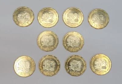 20 Pesos Founding of Mexico City-Tenochtitlan 2021 Mexico Bi-Metal 10 pc lot - Image 1 of 2