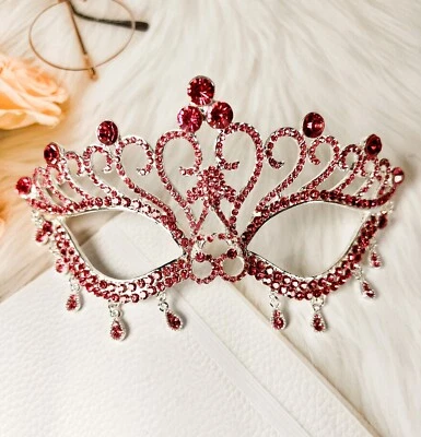 Venetian Masquerade Mask, Mardi Gras Mask, Elegant Teardrop Pink Prom Party Mask - Image 1 of 4
