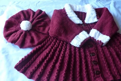 Knitting pattern in DK, Baby Winter Coat + Beret Matinee, Girls. baby cardigan .