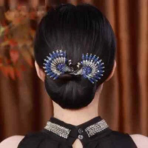 Blue Rhinestone Hair Bun Maker Print Twist Clip Alloy Construction - Picture 1 of 4