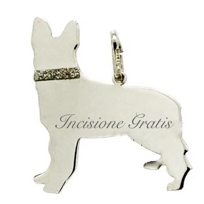 Ciondolo cane pastore tedesco mm 26x23 in argento 925 rodiato incisione gratis - Immagine 1 di 2