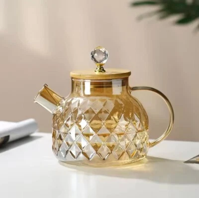 Glass Tea Kettle 1.8L with Bamboo Lid & Filter – Loose Leaf/Fruit Tea Pot - Image 1 of 4