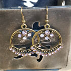Steampunk Victorian Pale Purple Rhinestone Circle Dangle Earrings Antique Brass