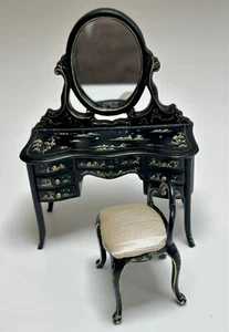Casa delle bambole miniatura 1:12 toletta orientale dipinta a mano + sgabello di JIAYI - Foto 1 di 13