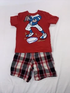 Multi brand Boys Red Shirt & Red Plaid Shorts Outfit Size 5 - Picture 1 of 19