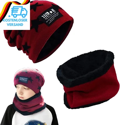 May Huang Kinder Wintermütze, Beanie Mütze Und Schlauchschal, Mit Fleecefutter M