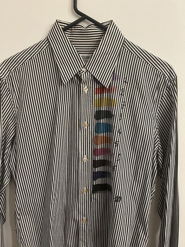 Camicia Moschino Vintage Uomo Grigio Righe Dipinta a Mano Camicia Archivio