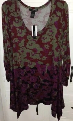 NUEVO 🏷️ Top túnica floral gris borgoña Grace Elements para mujer XL #2-007 Foto 1 de 4