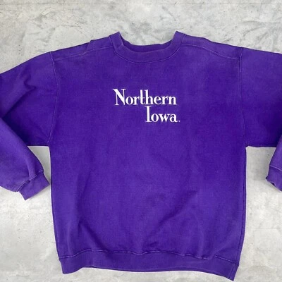 Vintage UNI Northern Iowa Panthers Sweatshirt Large L Purple Embroidered - Image 1 of 4