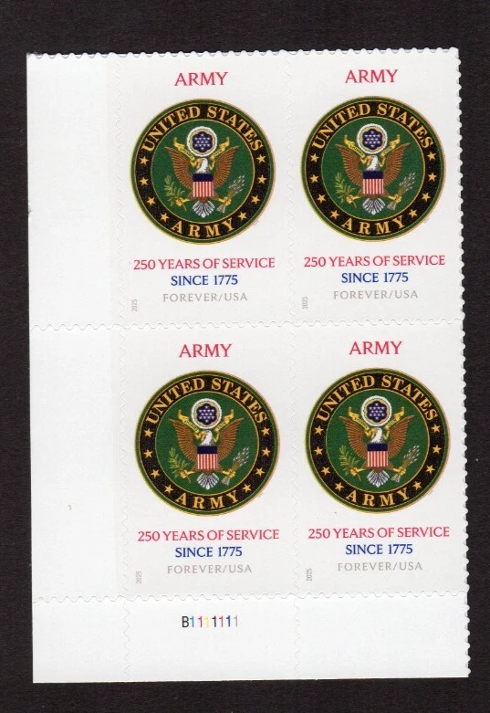 Scott #6010 US Army 250th Anniversary Plate Block of 4 Stamps MNH - Image 1 of 1