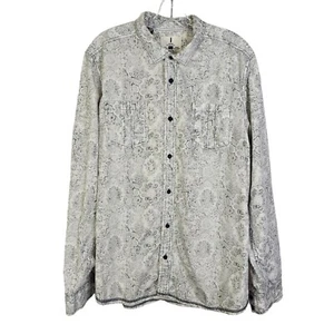 Jeans by Buffalo Men XL White Floral Button Up Pocket Roll Tab Sleeve Shirt - Picture 1 of 6