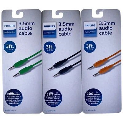 3 - Cable de audio/vídeo Philips 3,5 mm 3 pies para coche, hogar (verde naranja negro) NUEVO Foto 1 de 4