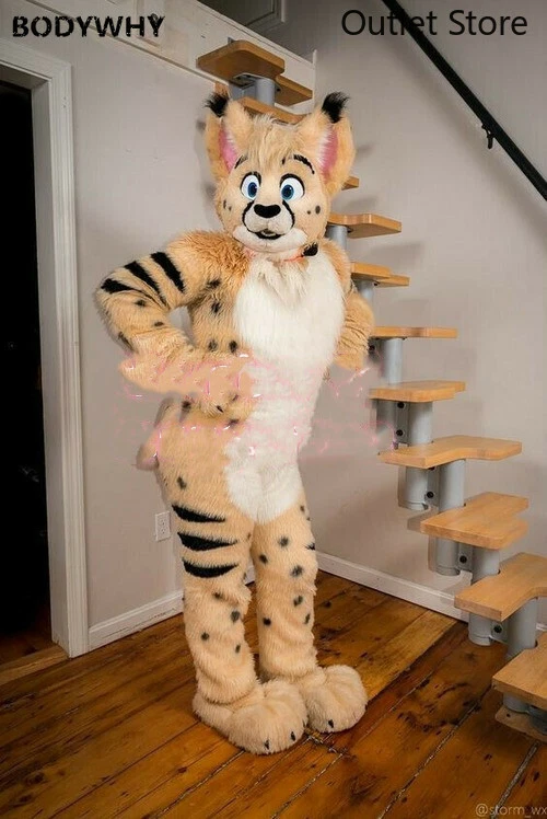 Vestido fantasia cosplay bege leopardo pele longa husky raposa cachorro mascote peludo - Imagem 1 de 1