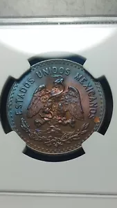 1934 Mo Mexico 5 Centavos NGC MS65 RB Pretty Blue Toning 2523 - Picture 1 of 4