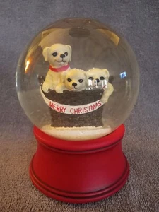 Snow Globe Musical Christmas Puppies Play "We Wish You A Merry Christmas" 6" Tal - Picture 1 of 5