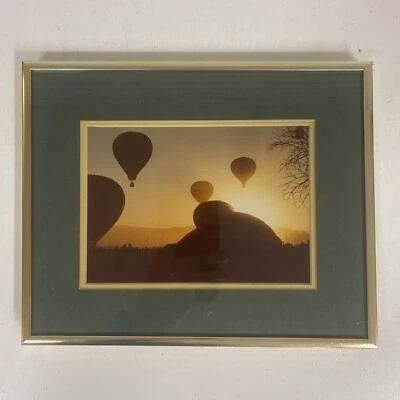 VTG Hot Air Balloon Festival Silhouette Gold Painted Metal Glass Framed Picture - Image 1 of 4