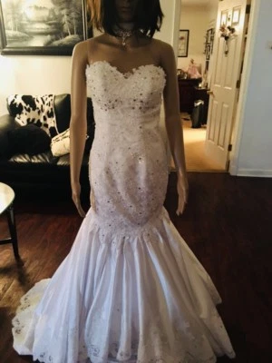 Novo lindo vestido de noiva sereia querida decote Bling feito sob medida tamanho 4 - Imagem 1 de 4