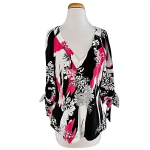 KAREN KANE PETITES women’s multicolor floral silk blouse Sz M USA - Picture 1 of 4