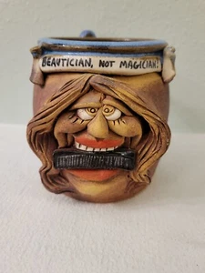 Beautician Not Magician Stoneware Pottery Coffee Mug Cup Signed JAC GENOVESE '94 - Picture 1 of 9