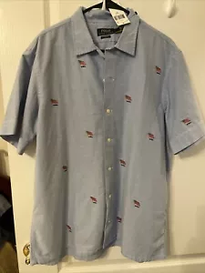 Polo Ralph Lauren Oxford Shirt Blue American Flag Embroidered Size XLTG - Picture 1 of 7
