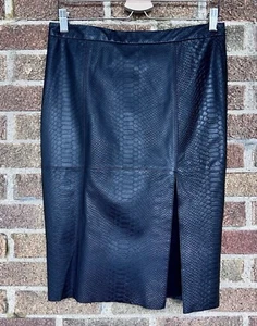 ALICE + OLIVIA Lambs Leather Pencil Snakeskin Midi Skirt Size 6 Black Moto - Picture 1 of 19