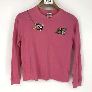 90s VTG Warner Bros. Looney Toons Kid's Pink Cotton Long Sleeve Shirt Size 14/16 - Picture 1 of 10
