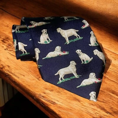 Corbata de Colección ORVIS Alynn Prendas para el Cuello 100% Seda Amarillo Labrador Retriever 3.5" de Ancho Foto 1 de 4