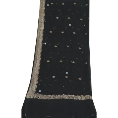 Velo de cuentas tejido Zari brocado de gasa pura Dupatta negro largo de colección sánskriti Foto 1 de 4