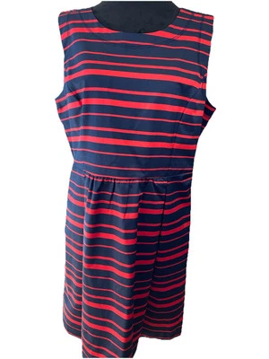 Cynthia Rowley Damas Rojo Azul Rayas Talla 16 Nuevo Sin Etiquetas Poliéster Cremallera Trasera Foto 1 de 4