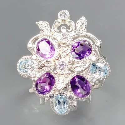 Anillo Amatista Natural Hecho a Mano Plata de Ley 925 Talla 6/R429202 Foto 1 de 4