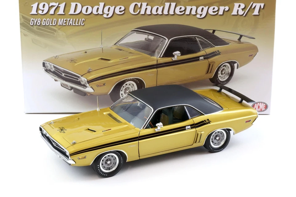 1:18 Acme 1971 Dodge Challenger R/T Coupè GY8 Oro Metallizzato/Nero Tetto - Immagine 1 di 4