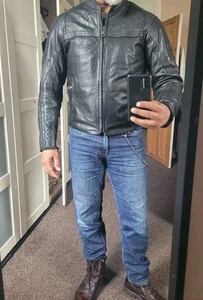 BKS LEATHER MOTORCYCLE JACKET, 42, CAFE RACER, QUILTED PANELS, SMART JACKET! - Picture 1 of 15