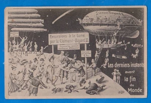 End of the world 1910 Halley comet Escape to the moon by Zeppelin old postcard - Picture 1 of 2