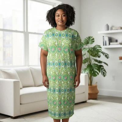 Маслянистый зеленый синий напечатано футболка платье новый с Ярлыками женский размер XXL - Изображение 1 из 4