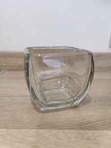 Vtg Libbey Clear Glass Curved Square Votive, Vase Heavy Thick 10cm VGC - Picture 1 of 10