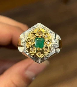 Natural Mined Earth Green Emerald Ring, 925 Sterling Silver Real Emerald Rings - Picture 1 of 4