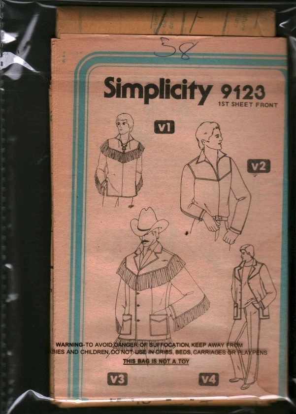 9123 Vintage Simplicity Sewing Pattern Mens 1970s Western Style Shirt Jacket FF - Image 1 of 1