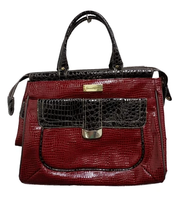 Samantha Brown Travel Bag Dowel Womens Red Black Croco Embossed Faux Leather - Image 1 of 4