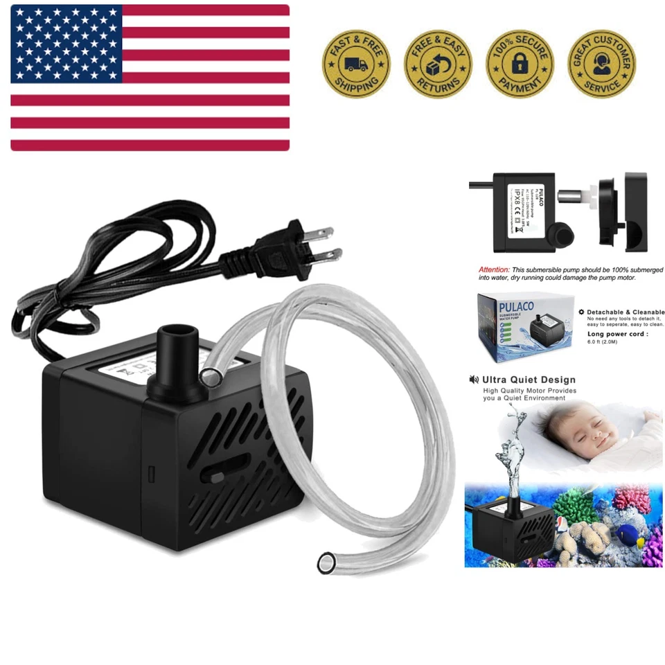 Mini Submersible Water Pump Aquariums Tank Pond Fountain Hydroponics 50gph 3w