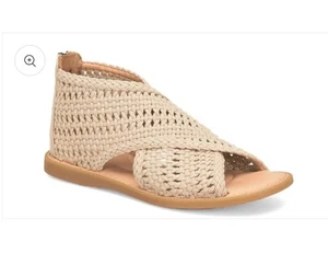 Born Women's Iwa Mac Cream Knit Fabric Cross Front Sandals Zip-up Cushioned Sz 7 - Picture 1 of 8