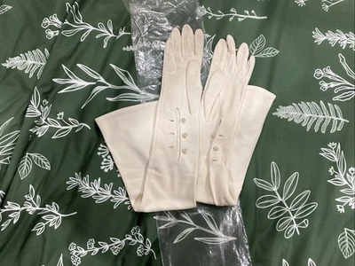 Guantes de noche largos marfil derecho de uso vintage 7,5 ópera formal 3 botones de perlas Foto 1 de 3