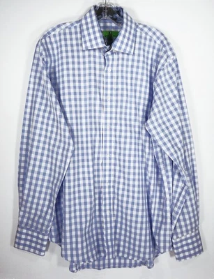 Men's BRISTOL & BULL Blue and White Check Long Sleeve Flip Cuff Shirt Size L - Image 1 of 4