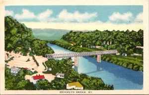 Brooklyn Bridge Ky Linen Postcard - Foto 1 di 4