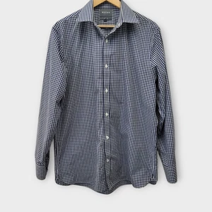 Bonobos Button Up Shirt Mens 16.5 36 Standard Fit Navy Blue White Gingham Check - Picture 1 of 9