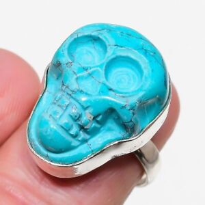 Skull- Santa Rosa Turquoise Gemstone Handmade Jewelry Ring Size 7.5 PR-172