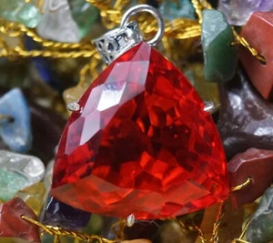 91 Ct Certified Natural Topaz 925 Solid Silver Trillion Pendant Loose Gemstone - Picture 1 of 8