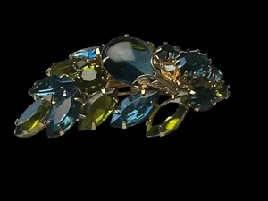 Hermoso Broche Zafiro Azul Cabujón y Verde Oliva Estrás Prendedor Gama Alta - Imagen 1 de 15
