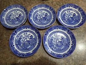 5 Burleigh Ware Azul Cobalto Sauce Borde Dorado Burslem Inglaterra 6.5" Platillo Profundo - Imagen 1 de 11