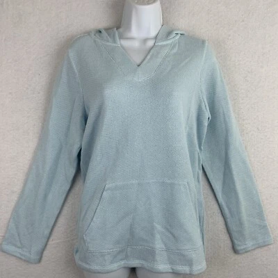 Top Pullover Denim & Co con Capucha XXS Azul Aqua Texturizado Terry Francés Muesca Cuello Foto 1 de 4