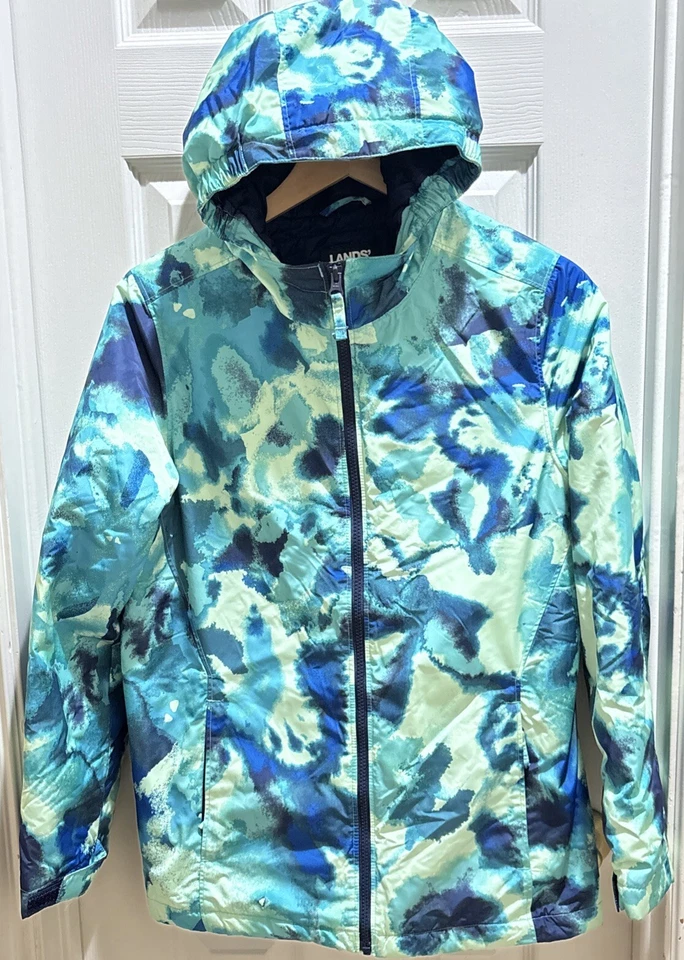 Lands End - Chaqueta de invierno con capucha y cremallera - Verdes/Azules - Talla XL 14H-16H Foto 1 de 4